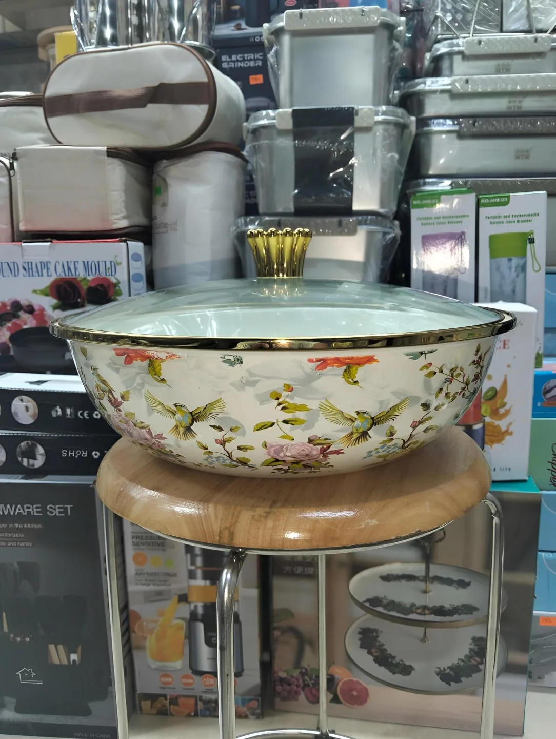 Enamal bowl with glass lid-2 - Image 2