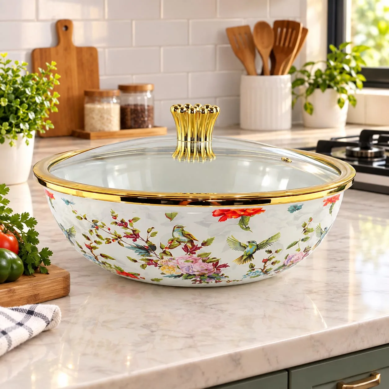 Enamal bowl with glass lid-2