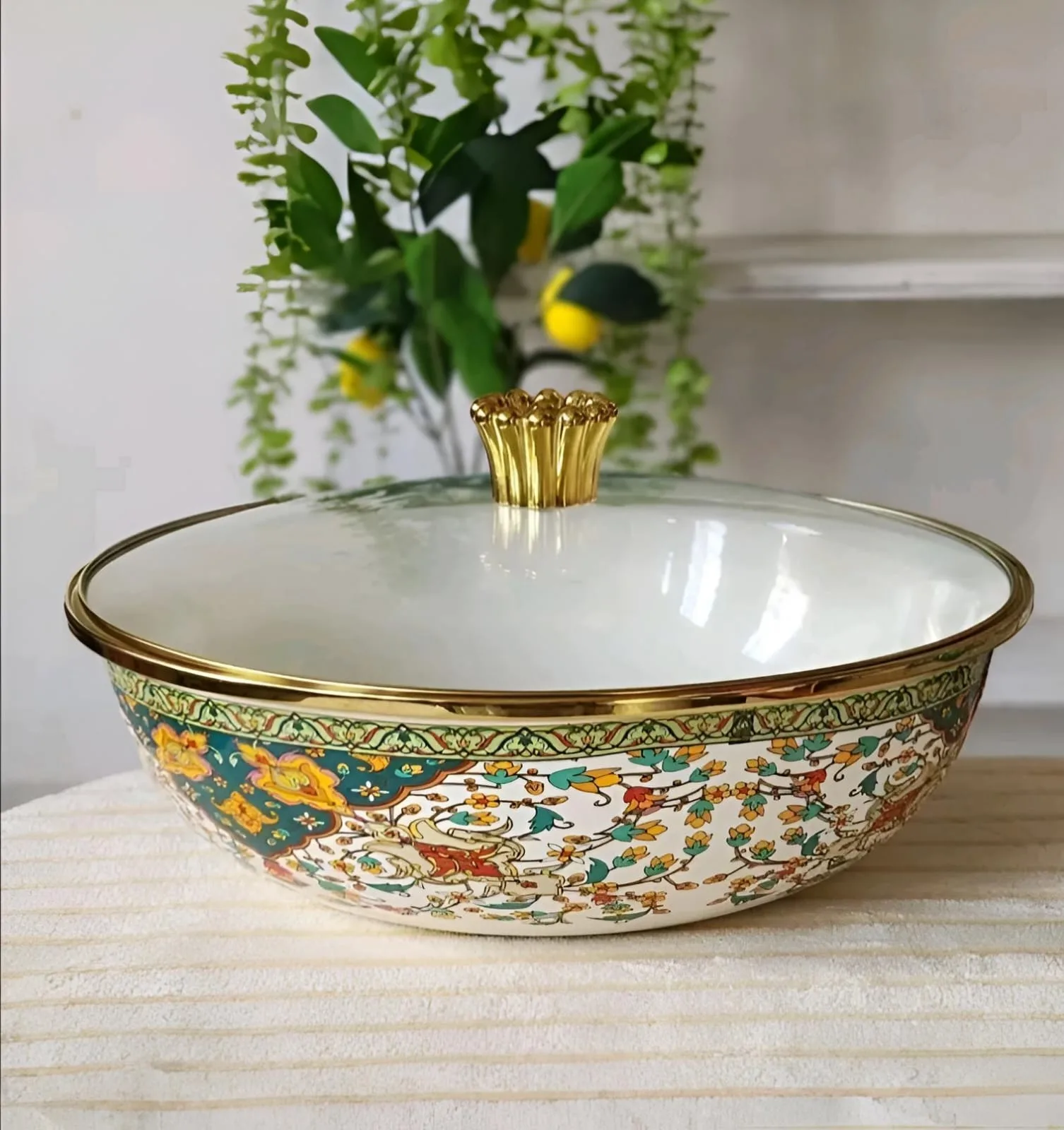 Enamal bowl with glass lid-1 - Image 2