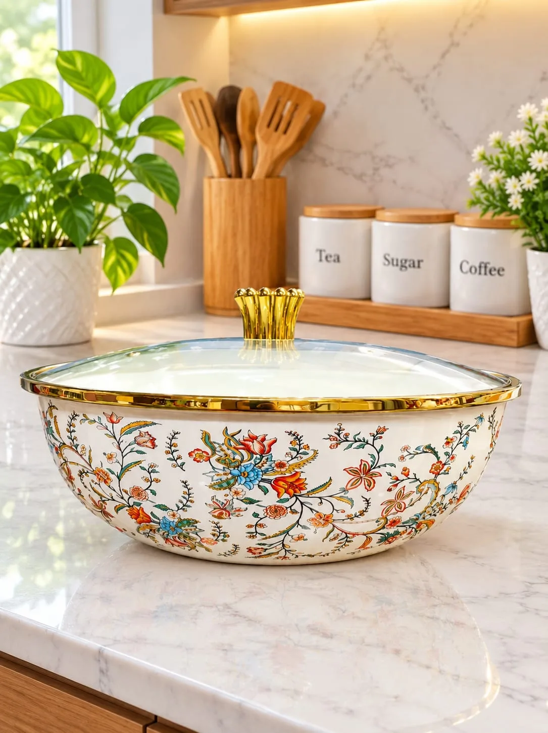 Enamal bowl with glass lid-4