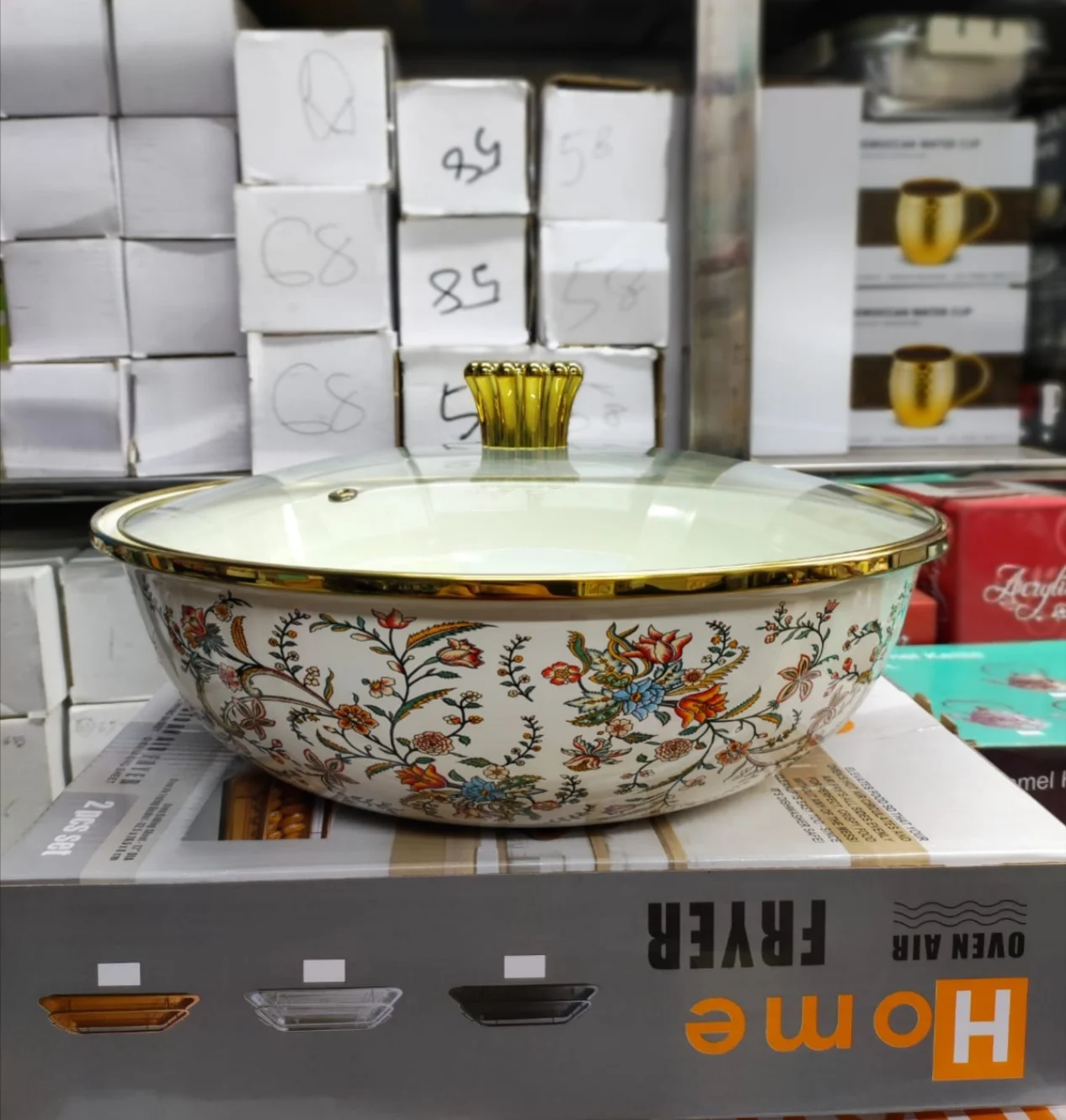 Enamal bowl with glass lid-4 - Image 2