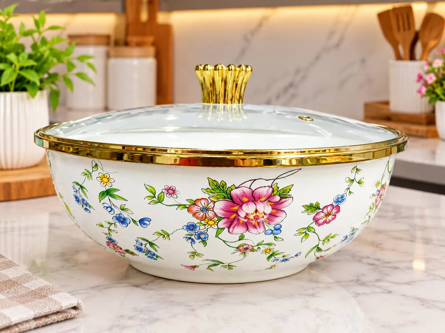 Enamal bowl with glass lid-5
