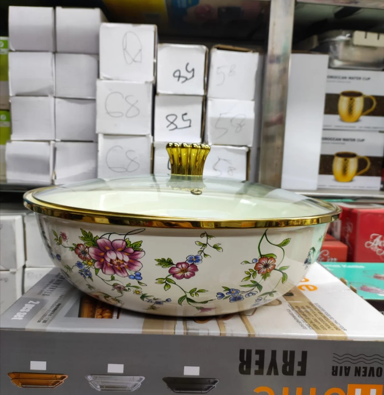 Enamal bowl with glass lid-5 - Image 2