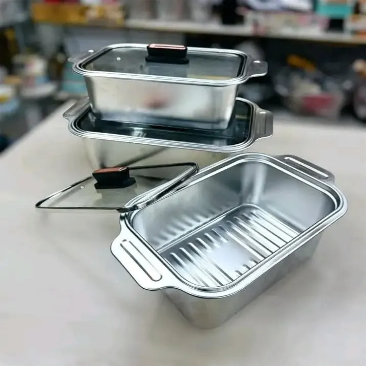 3pc ss servingdish with glass lid - Image 4