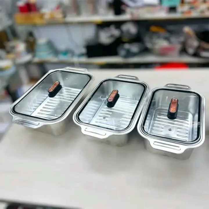 3pc ss servingdish with glass lid - Image 3