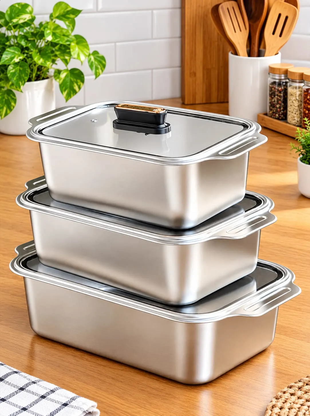 3pc ss servingdish with glass lid