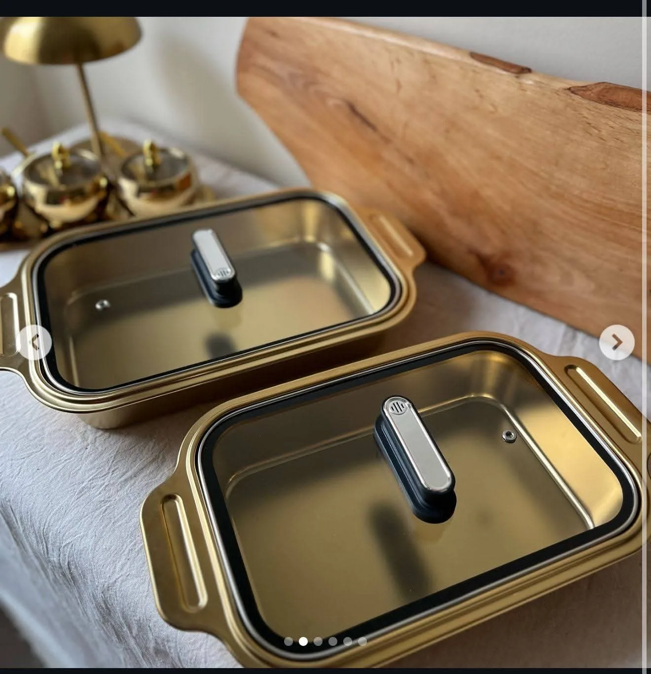 3pc ss Golden servingdish with glass lid - Image 4