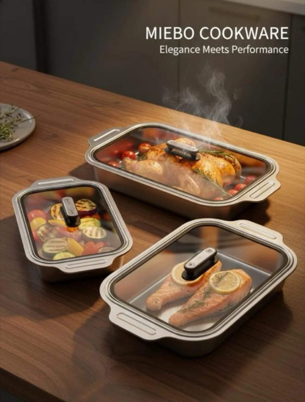 3pc ss servingdish with glass lid 2 - Image 2