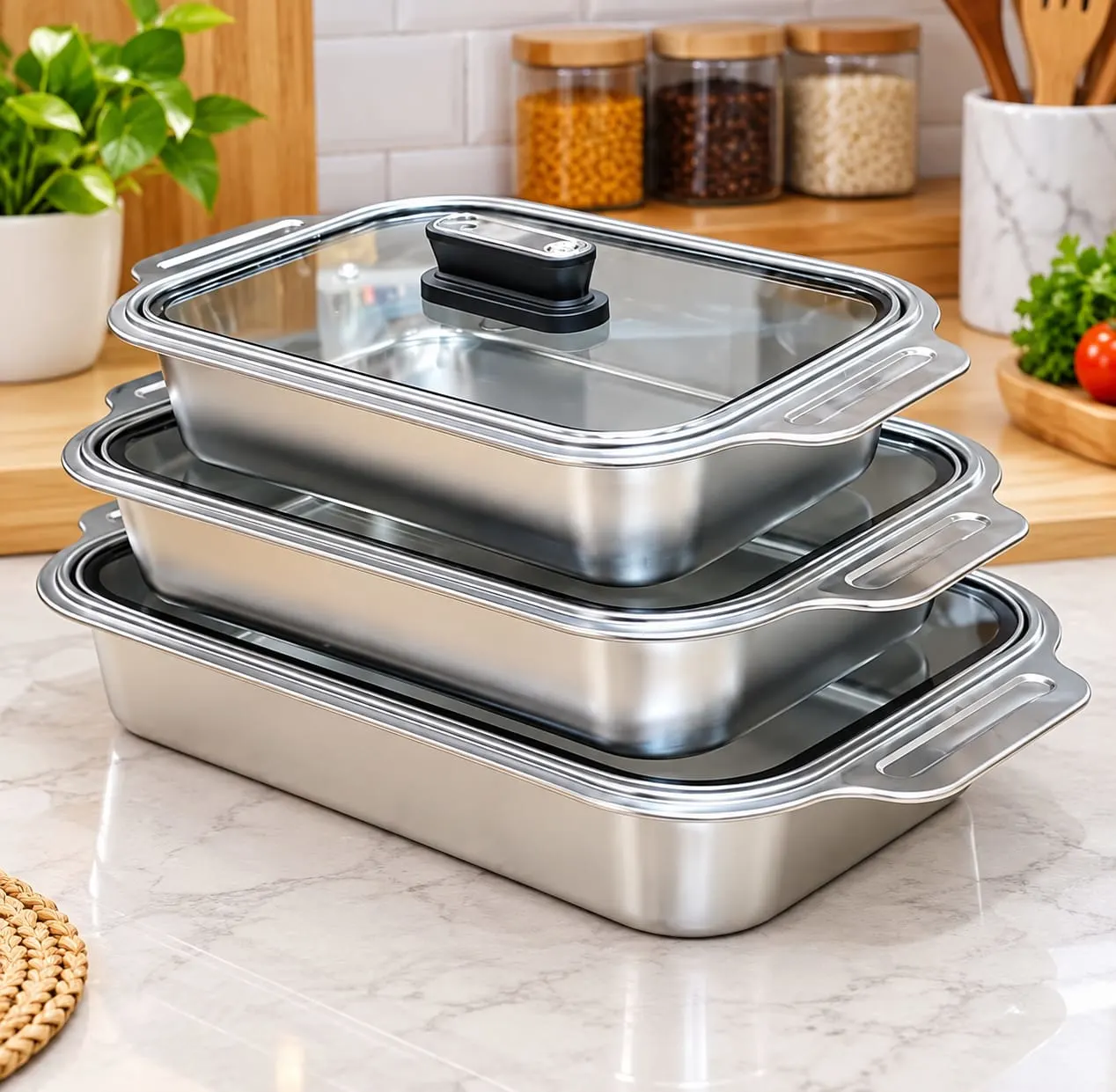 3pc ss servingdish with glass lid 2