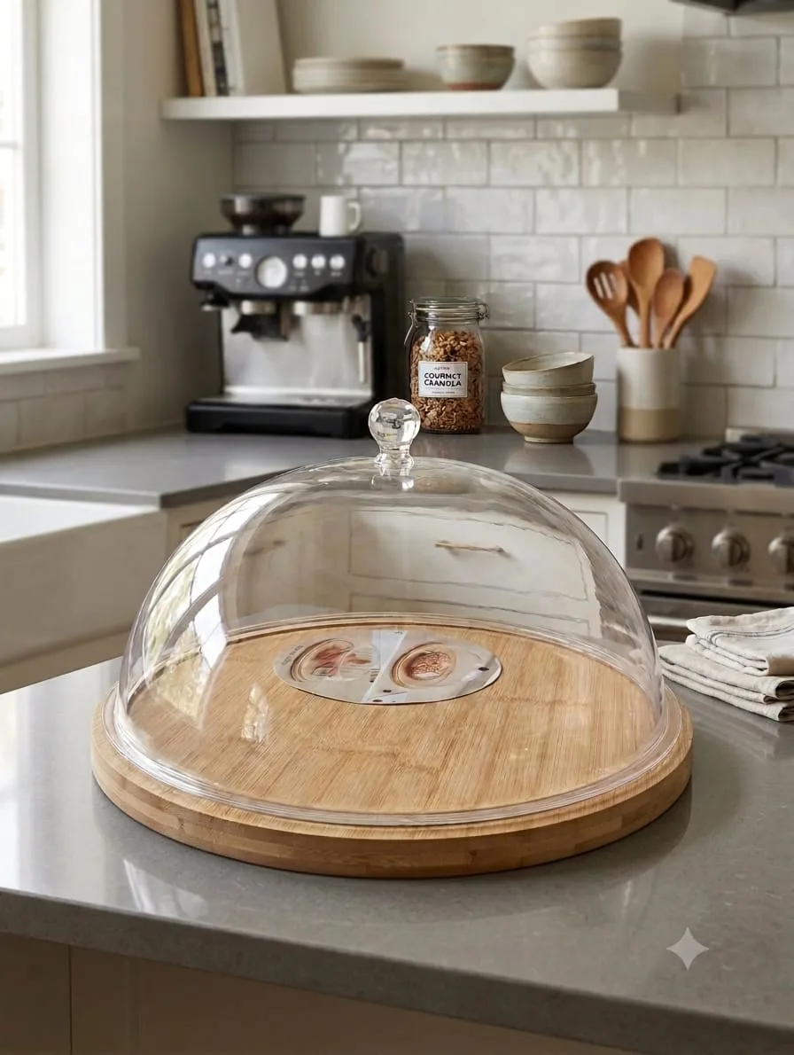 Wooden serving plate with lid - Image 2