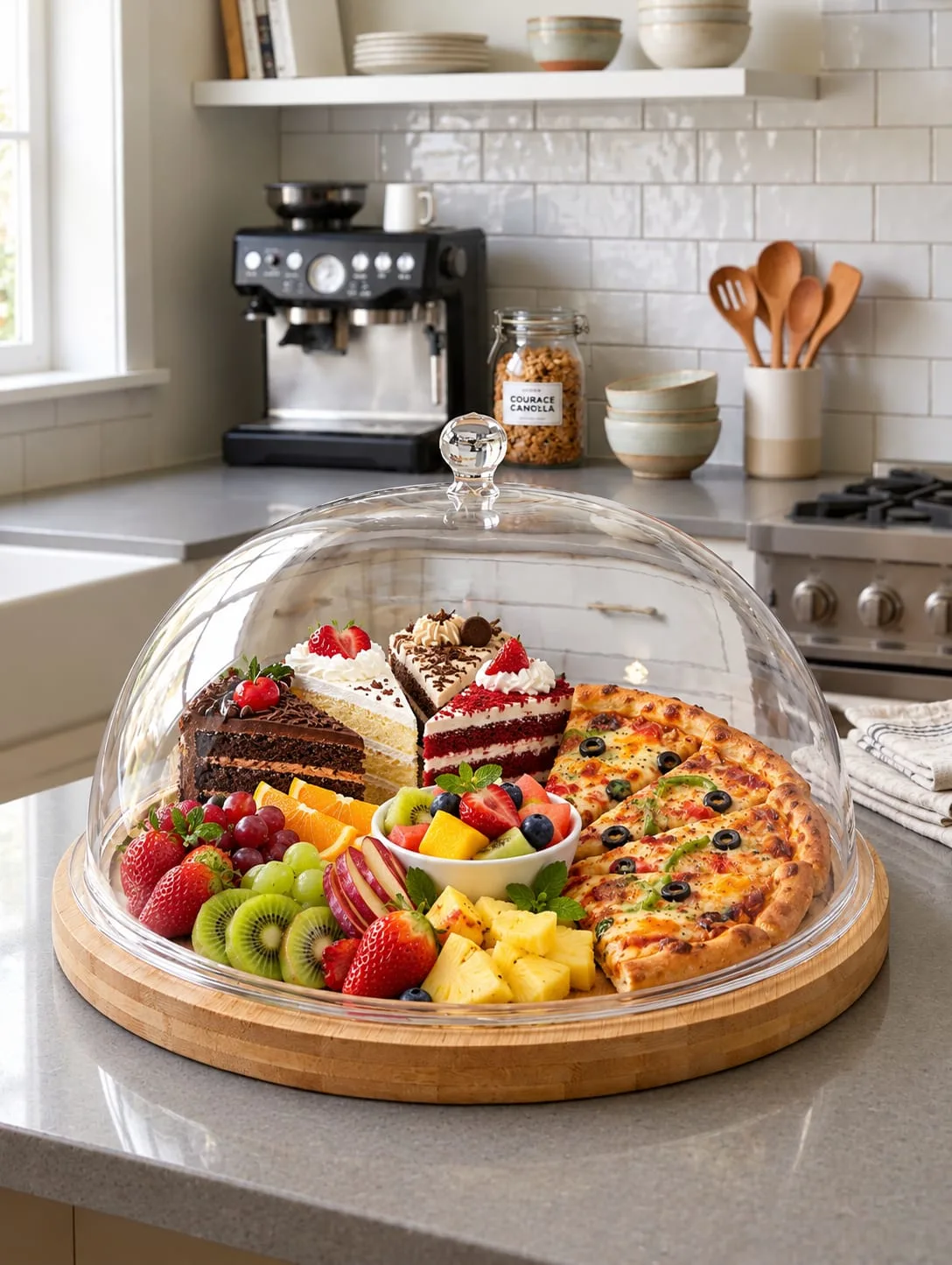 Wooden serving plate with lid